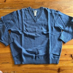 LL Bean cotton sweater v neck mariner blue heather XXL NWT